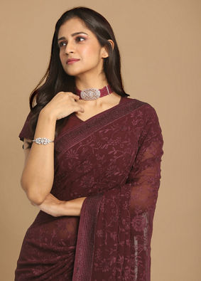 Coveted Wine Saree image number 2